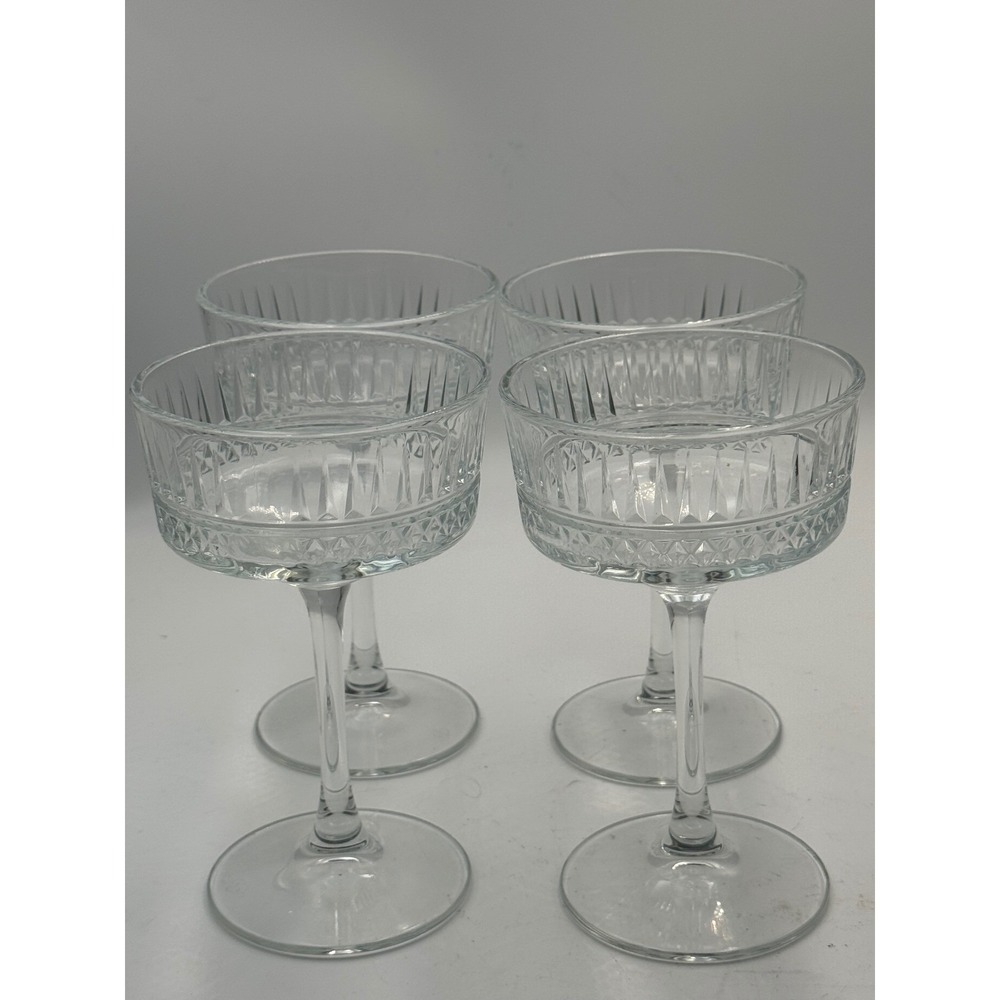 Panache Set of 4  Clear Fluted Diamond Band Champagne Coupe Cocktail Glasses